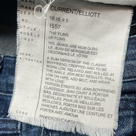 Current/Elliott The Fling Cropped Boyfriend Jeans Dark Size 25 NWT New - Picture 8 of 14